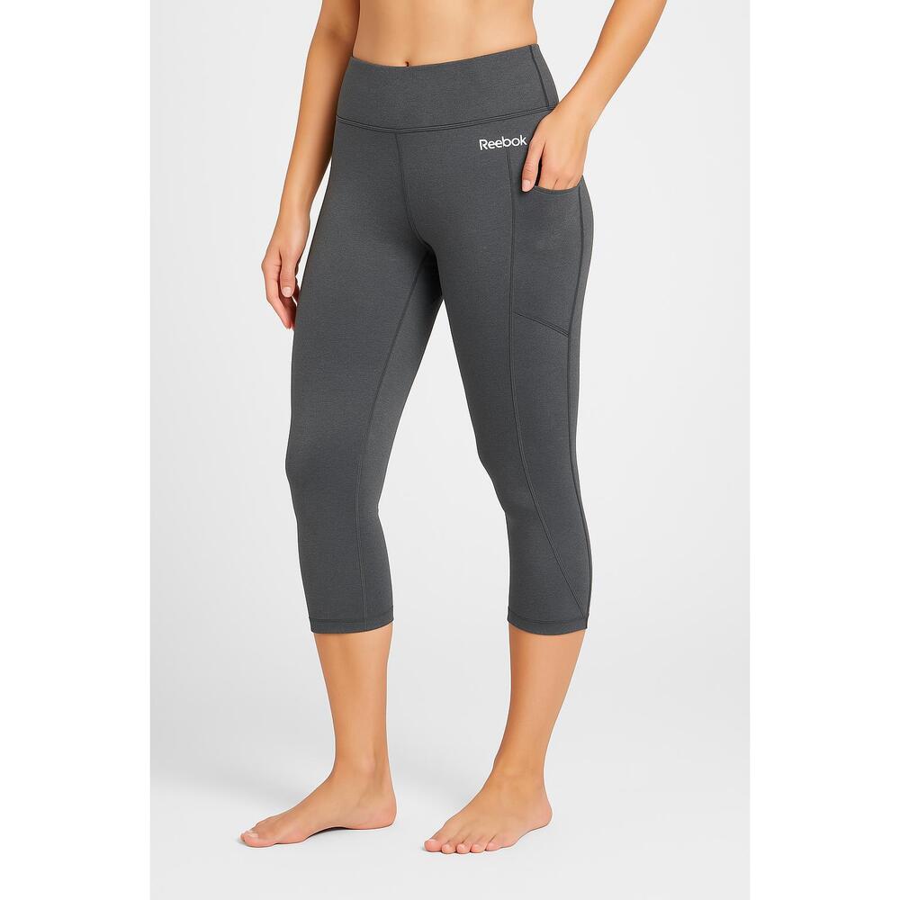Reebok Grey Capri Length Cropped Athletic Leggings Reebok Branding Womens Large‎
